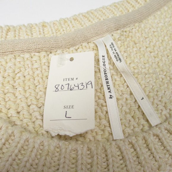 By Anthropologie Floral Printed-Sleeve Ruffle Sweater Cream - Large - Picture 11 of 12